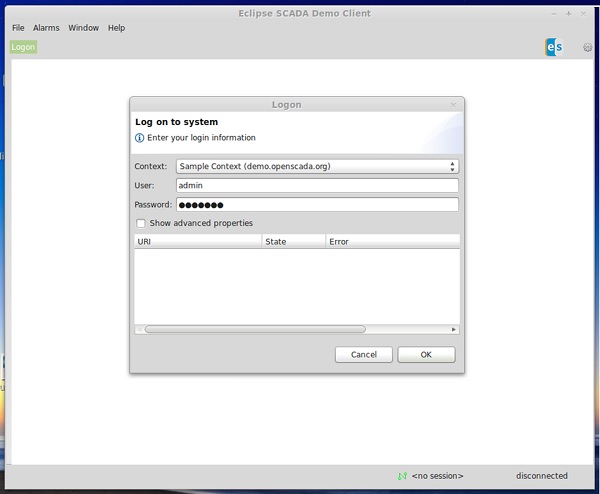 واجهة التسجيل في خدمة  Eclipse SCADA