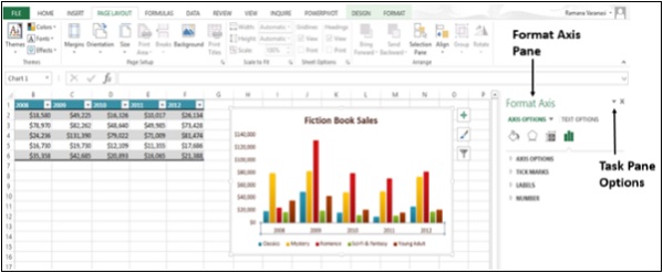 نافذة خيارات مربع المهام في اكسل2013