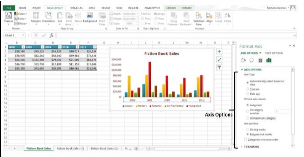 نافذة خيارات المحور في اكسل2013
