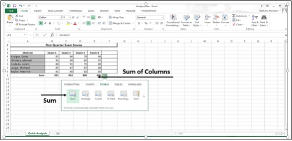 أيقونة الجمع في اكسل2013