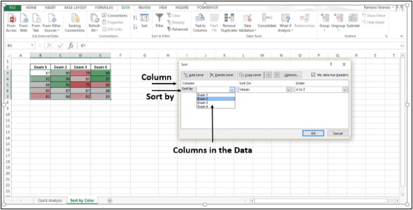قائمة الترتيب بحسب في اكسل2013