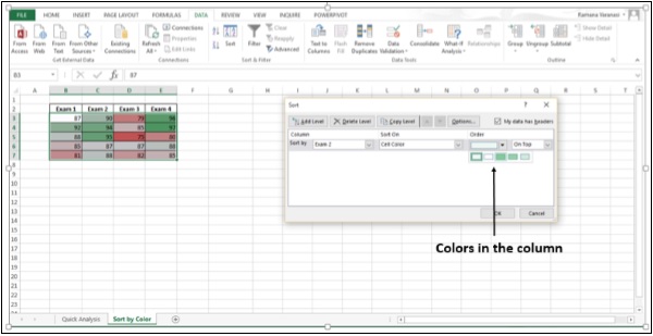 ألوان الخلاية في الاعمدة في اكسل2013