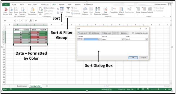 أيقونة الترتيب في أكسل2013