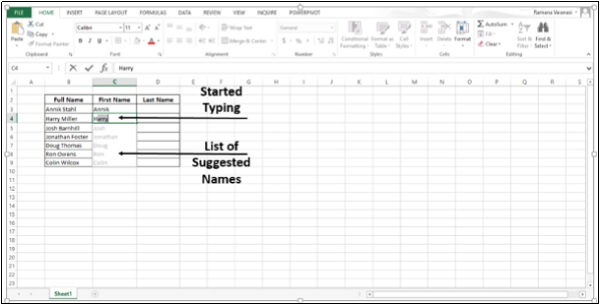 التعبئة السريعة في ادخال الاسمااء في برنامج اكسل2013