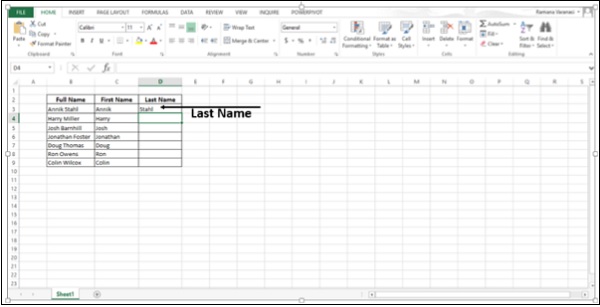 أعمدة ادخال الاسم الاخير في اكسل2013