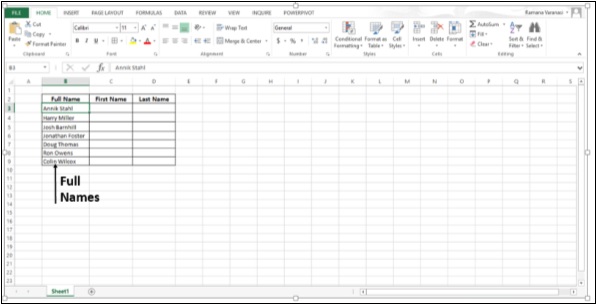 عمود لادخال الاسماء الكاملة في اكسل2013