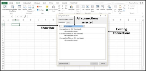 مربع عرض اختيار كل الاتصالات في اكسل2013