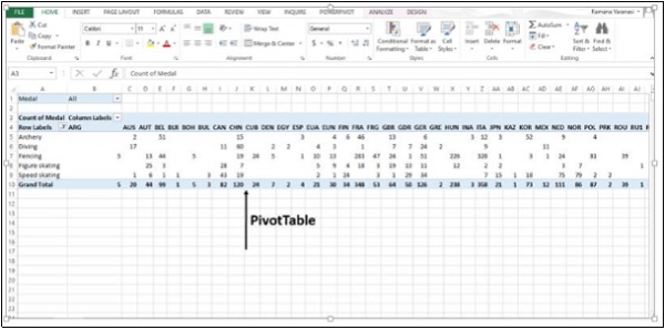 شكل الحقول المضافة للجدول المحوري في اكسل2013
