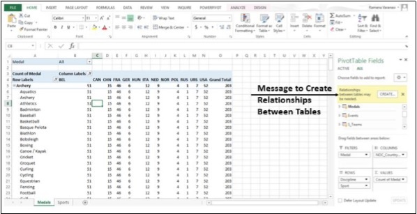 رسالة انشاء علاقة بين الجداول في اكسل2013