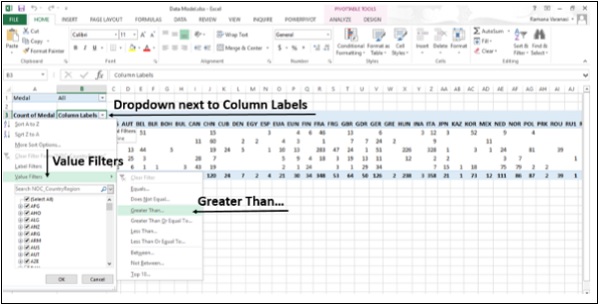 قائمة خيار أكبر من الموجود في قائمة عوامل تصفية القيم في اكسل2013
