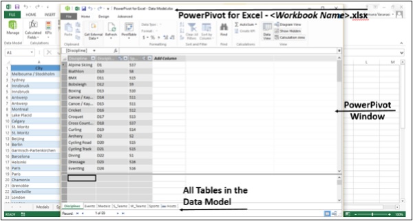نافذة الباوربيفوت وموقع عنوان مصنف الباوربيفوت في اكسل2013