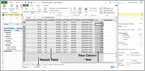 عمود الميداليات وعمود السنة في اكسل2013