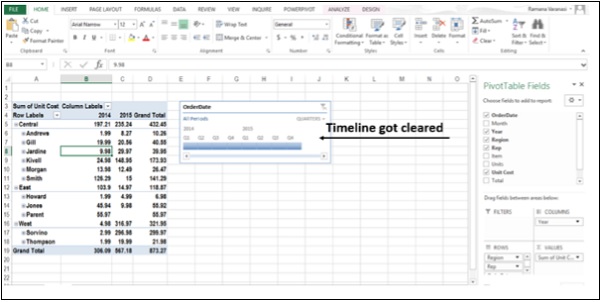 صورة توضح الجدول الزمني المحذوف في اكسل2013