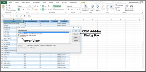 نافذة COM ااضافية في اكسل