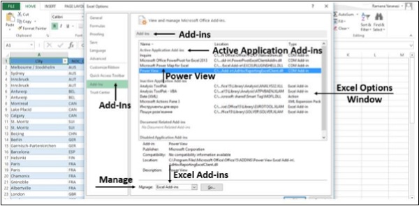 الوظائف الاضافية في اكسل2013