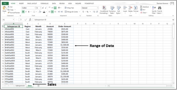 ورقة عمل المبيعات في اكسل2013