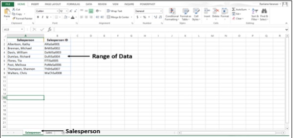 ورقة عمل مندوب المبيعات في اكسل2013