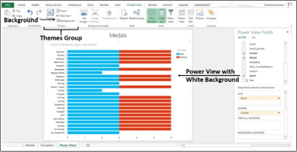 زر الخلفية في مجموعة السيمات في اكسل2013