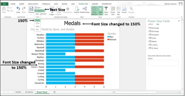 اختيار النسبة 150% لحجم الخط في اكسل2013