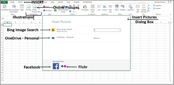 مربع ادراج الصور في نافذة ادراج صورة في اكسل2013